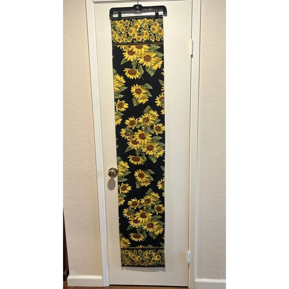 April Cornell SUNFLOWERS Table Runner with Black Background and Border 13x70